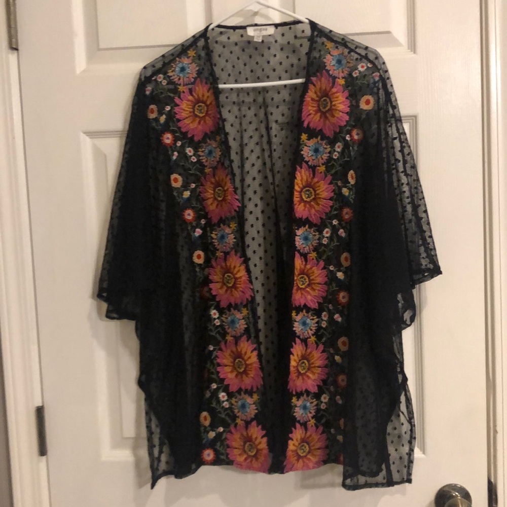Umgee Lace embroidered Kimono flower sheer polka dot cardigan